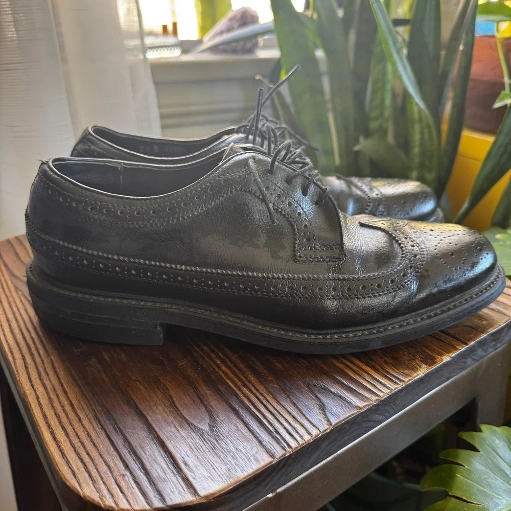 Stuart‎ McGuire Black Leather Longwing Brogue Spring-Step Cushion Shoes 7.5